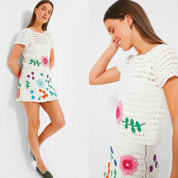 Tuckernuck Love the Label NEW Leighton Crochet Matching Set Ivory Floral Size XS - Picture 2 of 13